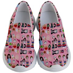 Drawing Collage Pink Kids Lightweight Slip Ons