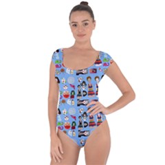 Drawing Collage Blue Short Sleeve Leotard  by snowwhitegirl