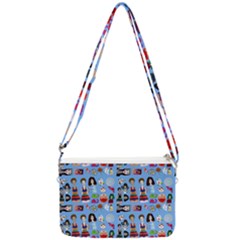 Drawing Collage Blue Double Gusset Crossbody Bag by snowwhitegirl