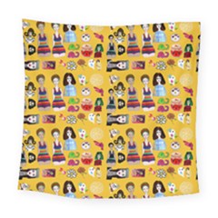 Drawing Collage Yellow Square Tapestry (large)