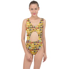 Drawing Collage Yellow Center Cut Out Swimsuit