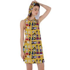 Drawing Collage Yellow Racer Back Hoodie Dress