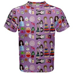 Drawing Collage Purple Men s Cotton Tee