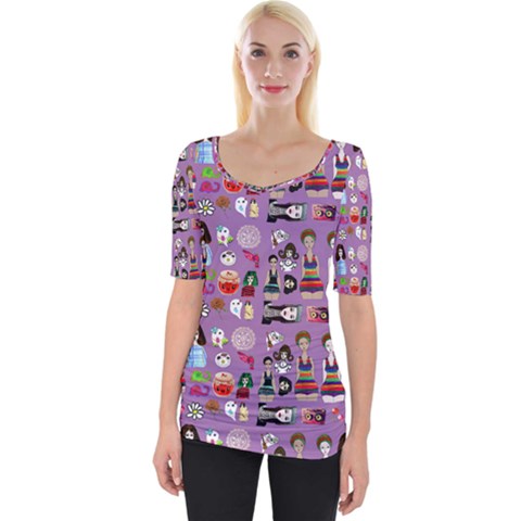 Drawing Collage Purple Wide Neckline Tee by snowwhitegirl