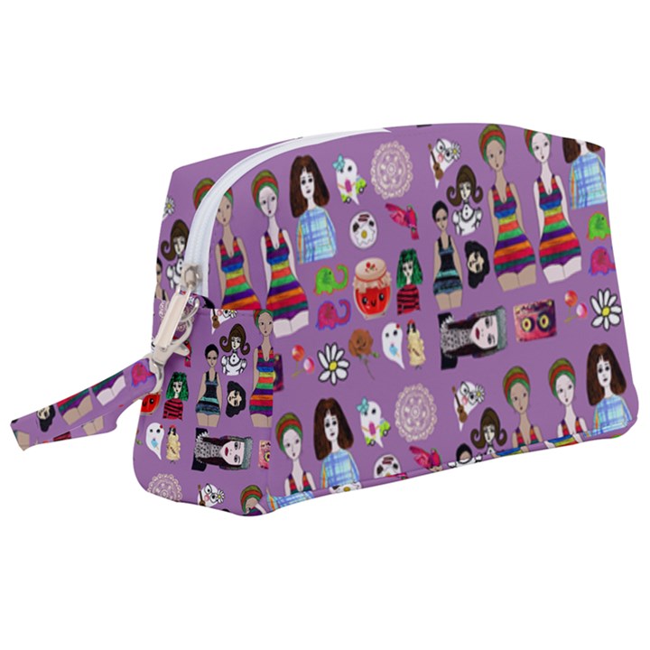 Drawing Collage Purple Wristlet Pouch Bag (Large)