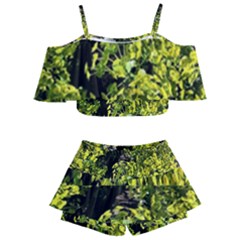 Acid Green Patterns Kids  Off Shoulder Skirt Bikini by kaleidomarblingart