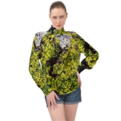 Acid Green Patterns High Neck Long Sleeve Chiffon Top by kaleidomarblingart