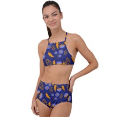 Folk Floral Art Pattern  Flowers Abstract Surface Design  Seamless Pattern High Waist Tankini Set by Eskimos