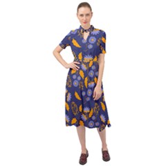 Folk Floral Art Pattern  Flowers Abstract Surface Design  Seamless Pattern Keyhole Neckline Chiffon Dress by Eskimos