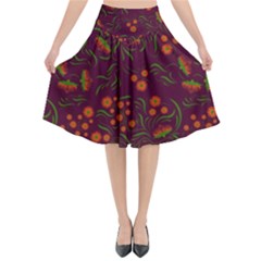 Folk Floral Art Pattern  Flowers Abstract Surface Design  Seamless Pattern Flared Midi Skirt by Eskimos