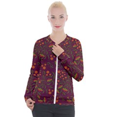 Folk Floral Art Pattern  Flowers Abstract Surface Design  Seamless Pattern Casual Zip Up Jacket