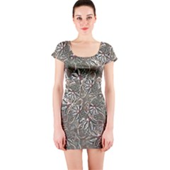 Modern Floral Collage Pattern Design Short Sleeve Bodycon Dress