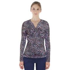 Modern Floral Collage Pattern Design V-Neck Long Sleeve Top