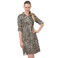 Modern Floral Collage Pattern Design Long Sleeve Mini Shirt Dress