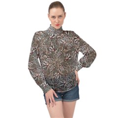 Modern Floral Collage Pattern Design High Neck Long Sleeve Chiffon Top