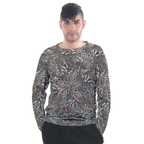 Modern Floral Collage Pattern Design Men s Long Sleeve Raglan Tee by dflcprintsclothing