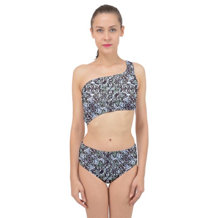 Intricate Textured Ornate Pattern Design Spliced Up Two Piece Swimsuit