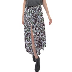 Intricate Textured Ornate Pattern Design Velour Split Maxi Skirt