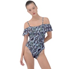 Intricate Textured Ornate Pattern Design Frill Detail One Piece Swimsuit by dflcprintsclothing