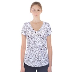 Pencil Flowers Seamless Pattern Short Sleeve Front Detail Top by SychEva