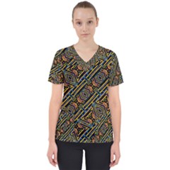 Electric Neon Lines Pattern Design Women s V-neck Scrub Top by dflcprintsclothing