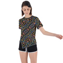 Electric Neon Lines Pattern Design Asymmetrical Short Sleeve Sports Tee by dflcprintsclothing