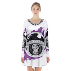 Purple Spacemonkey Long Sleeve Velvet V-neck Dress by goljakoff