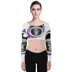 Purple Spacemonkey Velvet Long Sleeve Crop Top by goljakoff