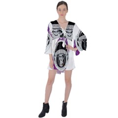 Purple Spacemonkey V-neck Flare Sleeve Mini Dress by goljakoff