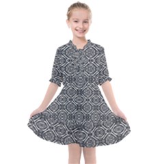 Silver Ornate Decorative Design Pattern Kids  All Frills Chiffon Dress by dflcprintsclothing