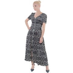 Silver Ornate Decorative Design Pattern Button Up Short Sleeve Maxi Dress by dflcprintsclothing