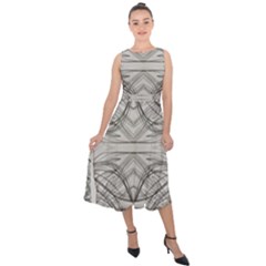 Monochrome Module Pattern Iv Midi Tie-back Chiffon Dress by kaleidomarblingart