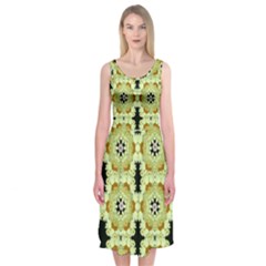 Summer Sun Flower Power Over The Florals In Peace Pattern Midi Sleeveless Dress