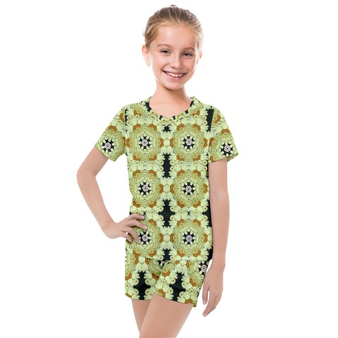Summer Sun Flower Power Over The Florals In Peace Pattern Kids  Mesh Tee And Shorts Set by pepitasart