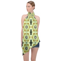 Summer Sun Flower Power Over The Florals In Peace Pattern Halter Asymmetric Satin Top by pepitasart