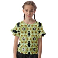 Summer Sun Flower Power Over The Florals In Peace Pattern Kids  Cut Out Flutter Sleeves