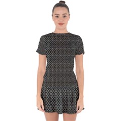 Iron Ornament Grid Pattern Drop Hem Mini Chiffon Dress