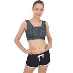 Iron Ornament Grid Pattern V-back Sports Bra by dflcprintsclothing