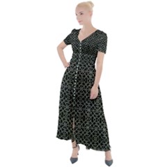 Iron Ornament Grid Pattern Button Up Short Sleeve Maxi Dress by dflcprintsclothing