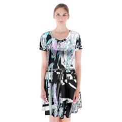 Digital Wave Short Sleeve V-neck Flare Dress by MRNStudios