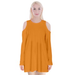 Apricot Orange Velvet Long Sleeve Shoulder Cutout Dress by FabChoice