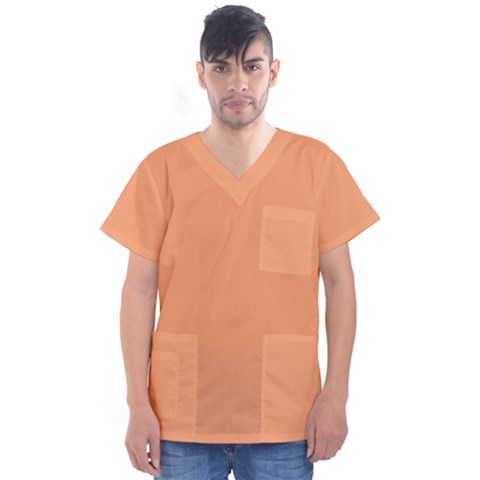 Cantaloupe Orange Men s V-neck Scrub Top by FabChoice