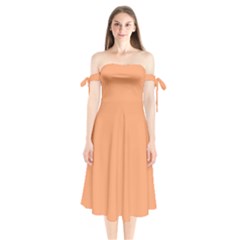 Cantaloupe Orange Shoulder Tie Bardot Midi Dress by FabChoice
