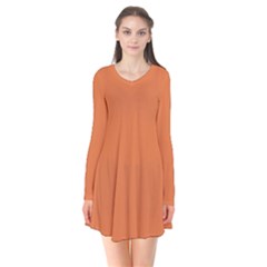 Coral Rose Long Sleeve V-neck Flare Dress by FabChoice