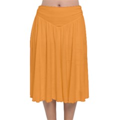 Deep Saffron Orange Velvet Flared Midi Skirt by FabChoice