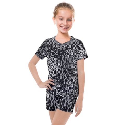 Black And White Modern Abstract Design Kids  Mesh Tee And Shorts Set by dflcprintsclothing