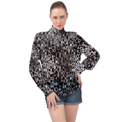 Black And White Modern Abstract Design High Neck Long Sleeve Chiffon Top by dflcprintsclothing