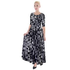 Black And White Modern Abstract Design Half Sleeves Maxi Dress by dflcprintsclothing