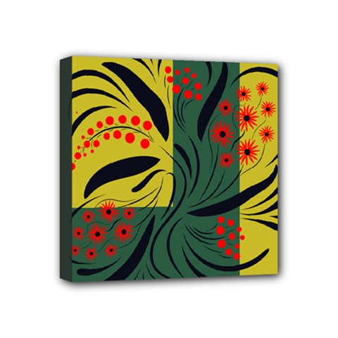 Folk Floral Art Print  Flowers Abstract Art  Poster  Mini Canvas 4  X 4  (stretched) by Eskimos