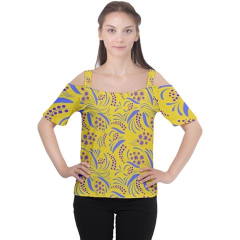 Folk Flowers Art Pattern Floral Abstract Surface Design  Seamless Pattern Cutout Shoulder Tee by Eskimos